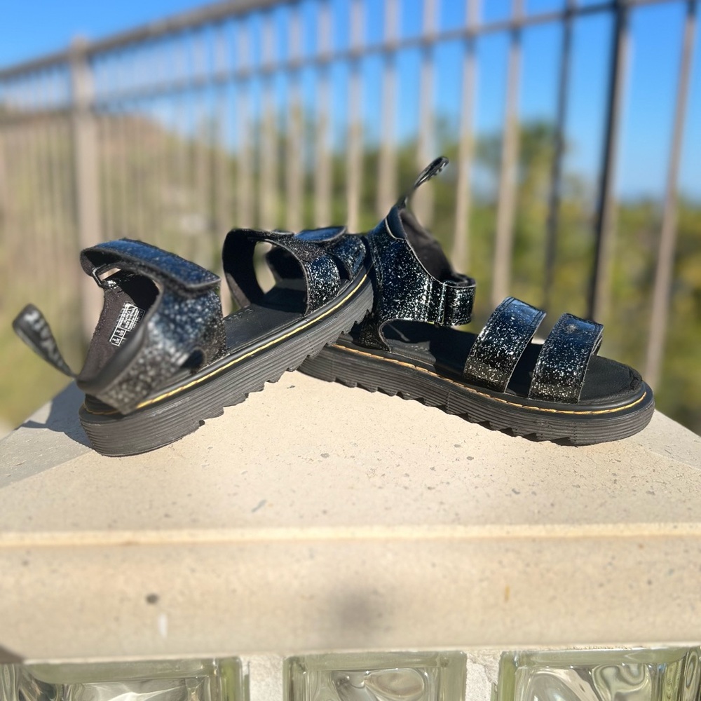 Dr. Martens Junior Black Three Strap Klaire Glitter Sandals Kids Size US 3